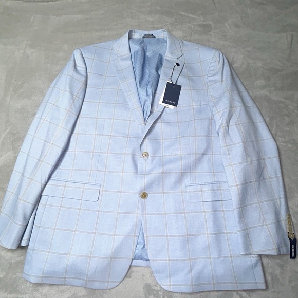 crown & ivy Other - Crown and Ivy Sport Coat 46R  Blue Windowpane Blazer Mens NWT Summer Wedding
